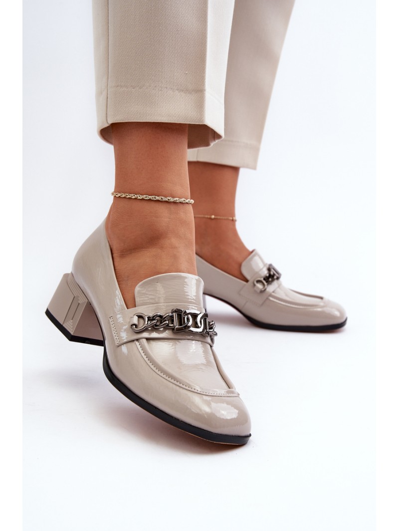 Grey Patent Leather Court Shoes with Block Heel S.Barski MR38-960