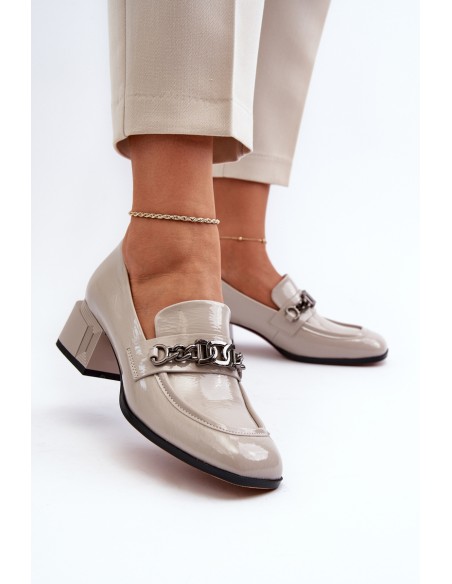 Grey Patent Leather Court Shoes with Block Heel S.Barski MR38-960