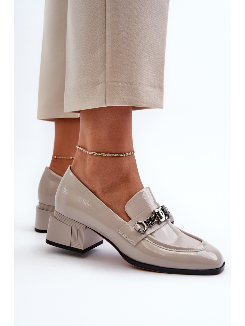 Grey Patent Leather Court Shoes with Block Heel S.Barski MR38-960