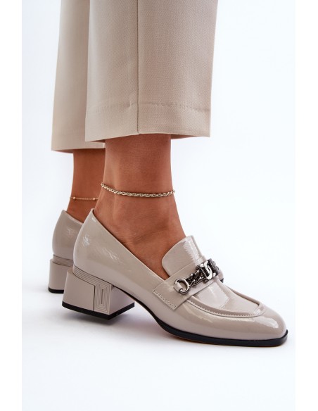 Grey Patent Leather Court Shoes with Block Heel S.Barski MR38-960