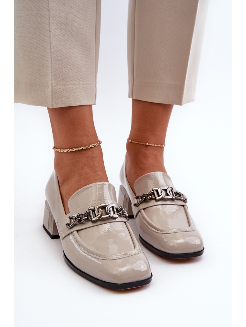 Grey Patent Leather Court Shoes with Block Heel S.Barski MR38-960