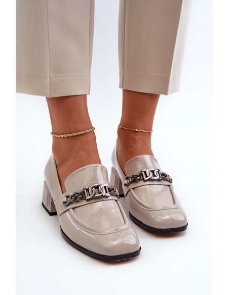 Grey Patent Leather Court Shoes with Block Heel S.Barski MR38-960