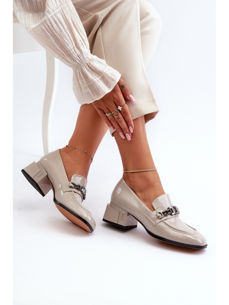 Grey Patent Leather Court Shoes with Block Heel S.Barski MR38-960