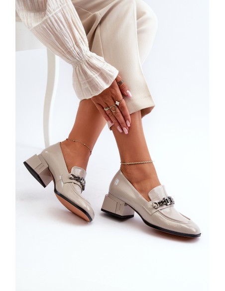 Grey Patent Leather Court Shoes with Block Heel S.Barski MR38-960