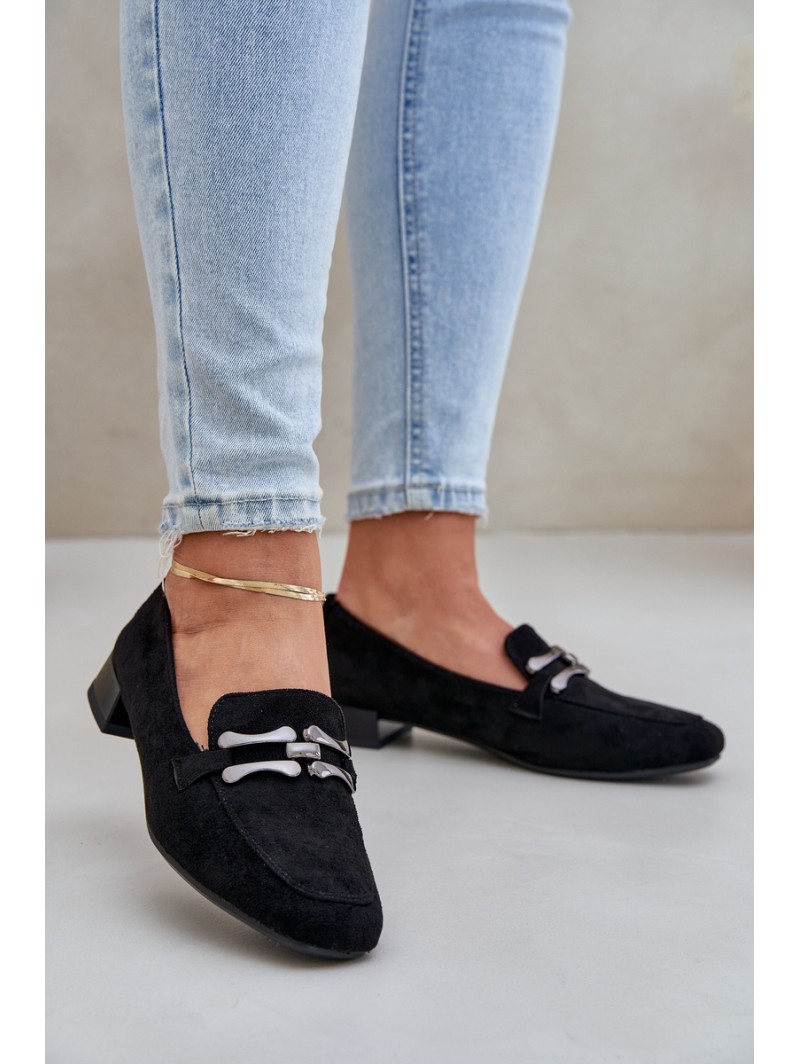 Moccasins With Decoration On A Delicate Heel Eco Suede Black Pillitha