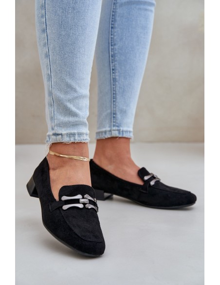 Moccasins With Decoration On A Delicate Heel Eco Suede Black Pillitha