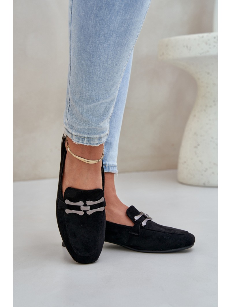 Moccasins With Decoration On A Delicate Heel Eco Suede Black Pillitha
