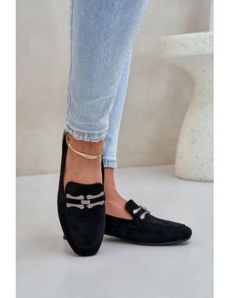 Moccasins With Decoration On A Delicate Heel Eco Suede Black Pillitha