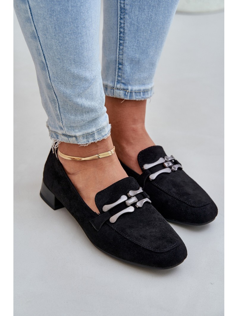 Moccasins With Decoration On A Delicate Heel Eco Suede Black Pillitha