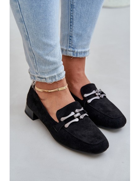 Moccasins With Decoration On A Delicate Heel Eco Suede Black Pillitha