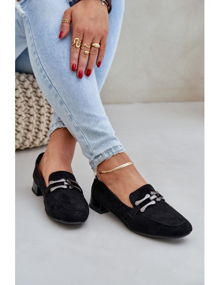 Moccasins With Decoration On A Delicate Heel Eco Suede Black Pillitha