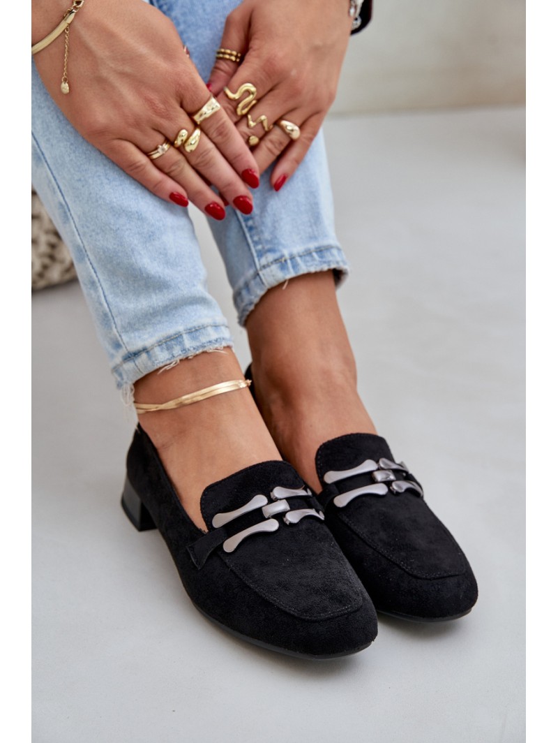 Moccasins With Decoration On A Delicate Heel Eco Suede Black Pillitha
