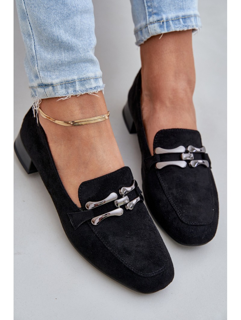 Moccasins With Decoration On A Delicate Heel Eco Suede Black Pillitha