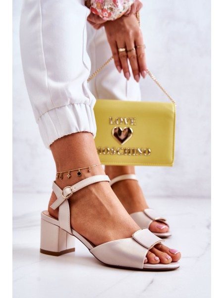 Leather Sandals On High Heel Beige Lorisa