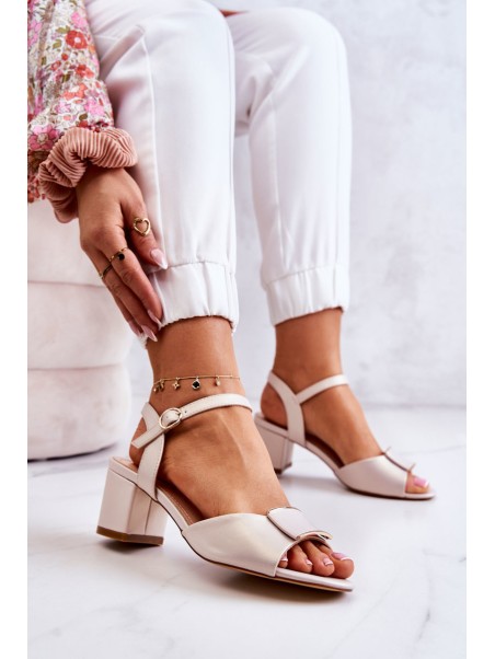 Leather Sandals On High Heel Beige Lorisa
