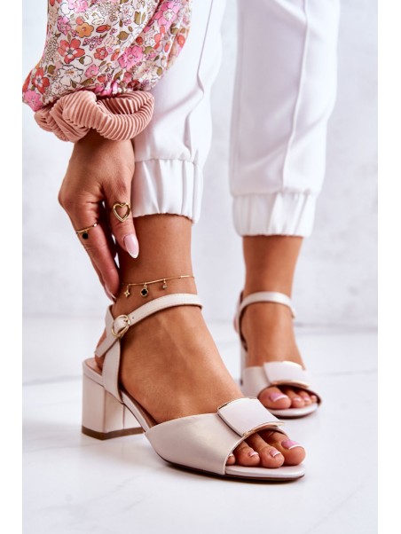 Leather Sandals On High Heel Beige Lorisa