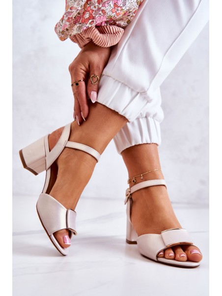 Leather Sandals On High Heel Beige Lorisa