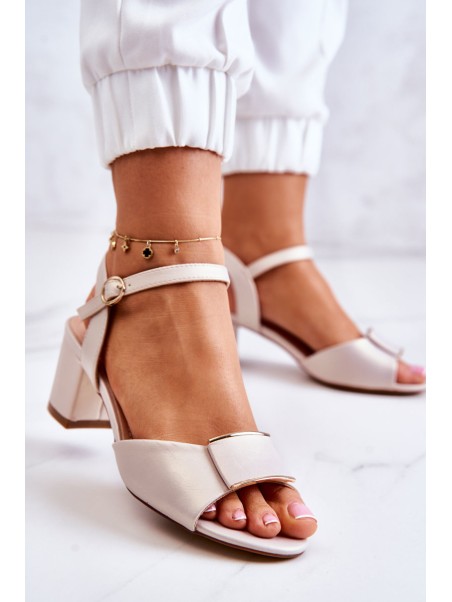 Leather Sandals On High Heel Beige Lorisa