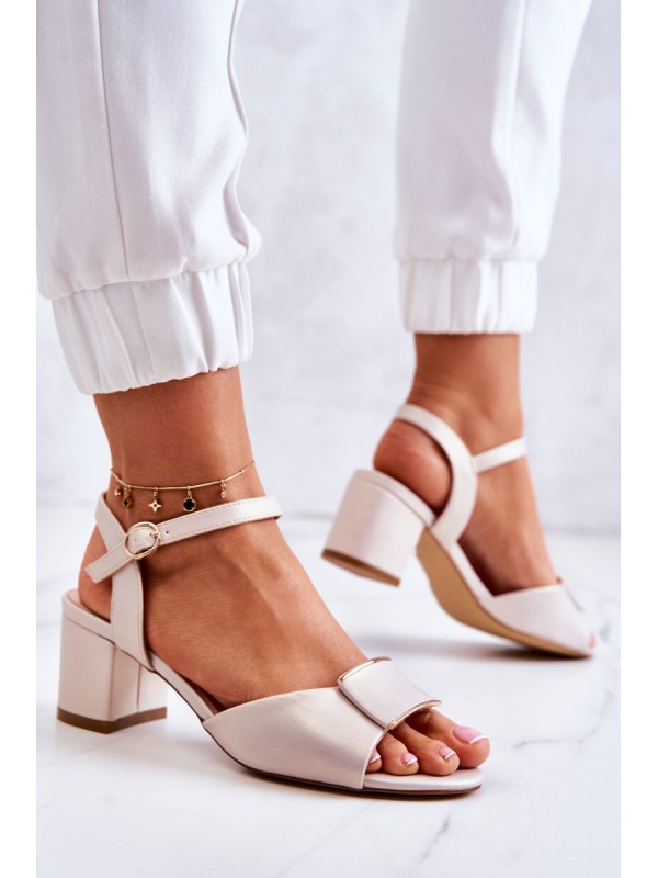 Leather Sandals On High Heel Beige Lorisa