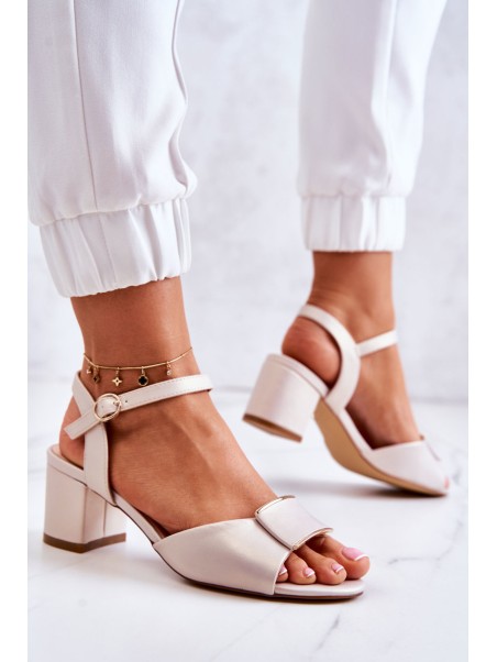 Leather Sandals On High Heel Beige Lorisa