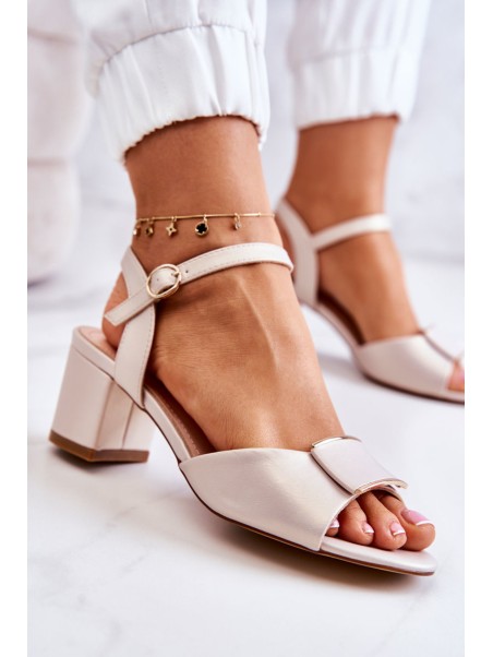 Leather Sandals On High Heel Beige Lorisa