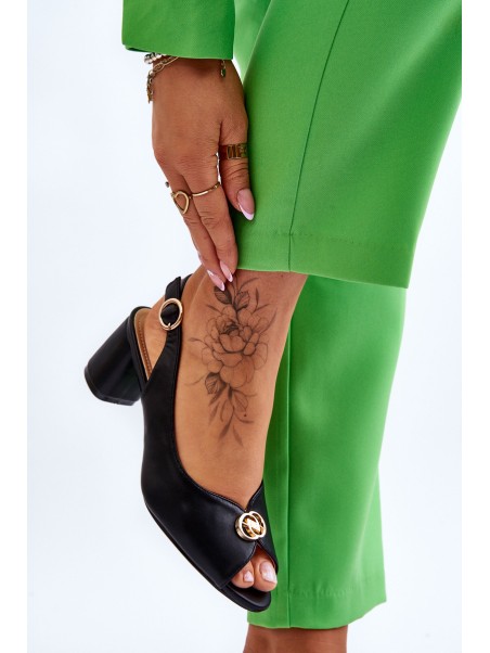 Fashionable Leather Heel Sandals Black Hette