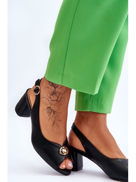 Fashionable Leather Heel Sandals Black Hette