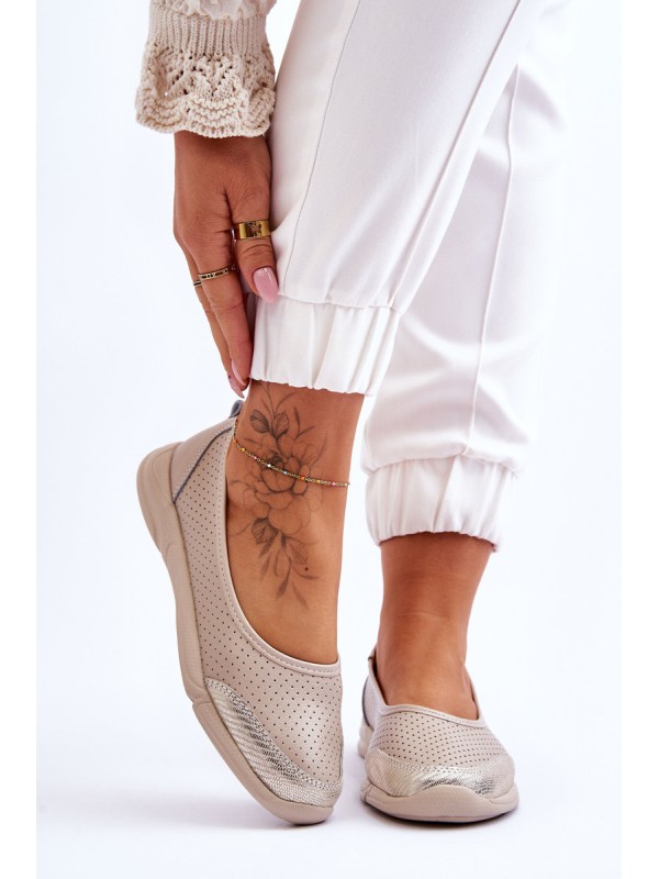 Leather Women's Openwork Ballerinas Beige Lucy