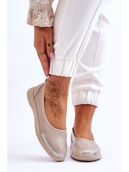 Leather Women's Openwork Ballerinas Beige Lucy