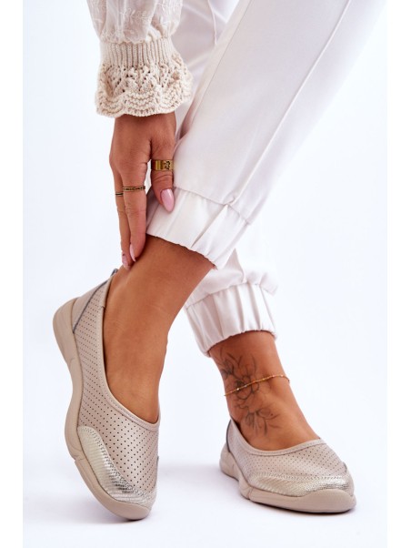 Leather Women's Openwork Ballerinas Beige Lucy