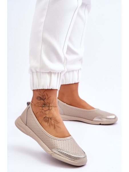 Leather Women's Openwork Ballerinas Beige Lucy