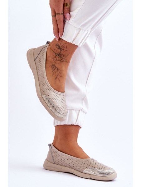 Leather Women's Openwork Ballerinas Beige Lucy