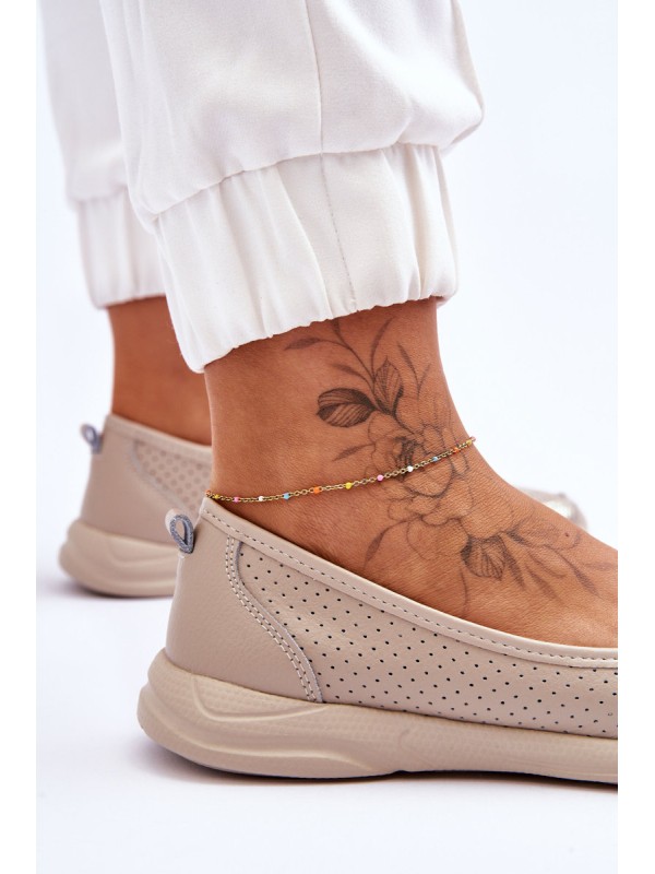 Leather Women's Openwork Ballerinas Beige Lucy