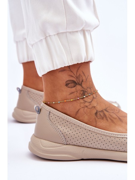 Leather Women's Openwork Ballerinas Beige Lucy