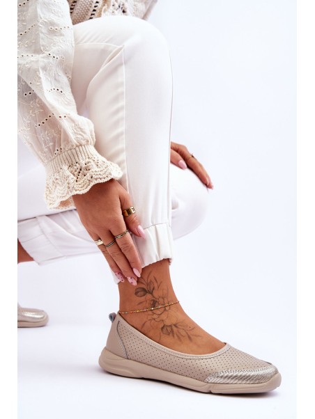 Leather Women's Openwork Ballerinas Beige Lucy
