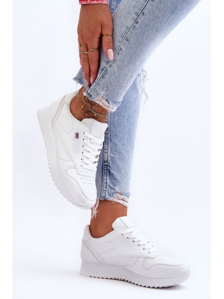 Leather Lace Up Platform Sports Shoes White Merida