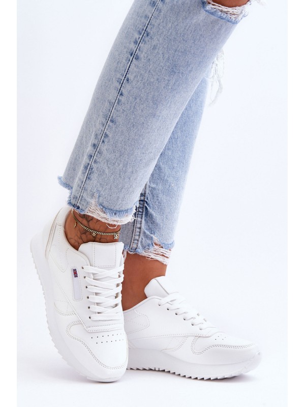 Leather Lace Up Platform Sports Shoes White Merida