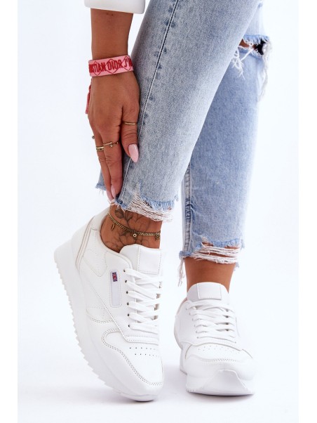 Leather Lace Up Platform Sports Shoes White Merida