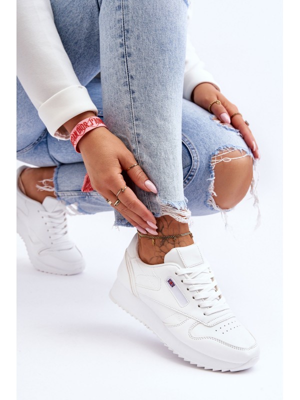 Leather Lace Up Platform Sports Shoes White Merida