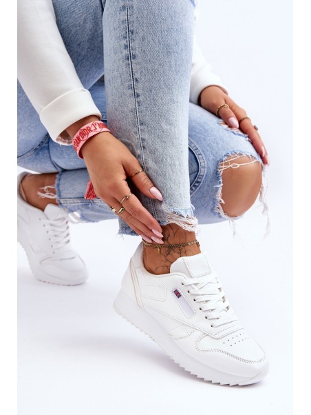 Leather Lace Up Platform Sports Shoes White Merida