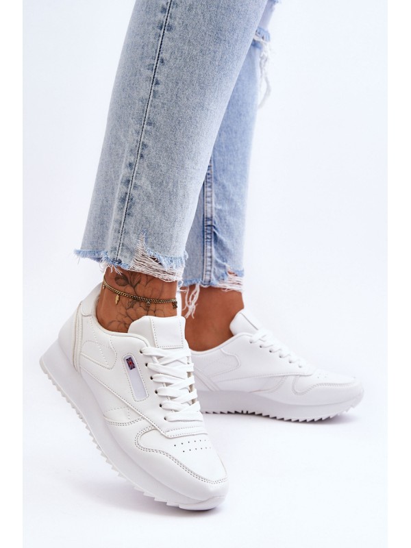 Leather Lace Up Platform Sports Shoes White Merida
