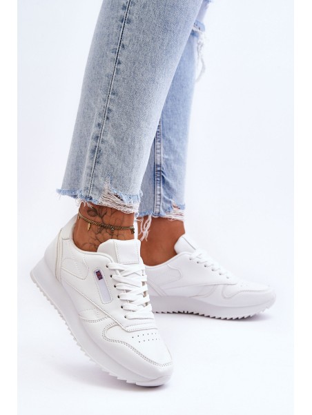 Leather Lace Up Platform Sports Shoes White Merida