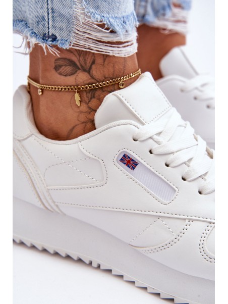 Leather Lace Up Platform Sports Shoes White Merida