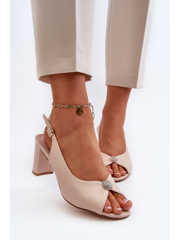Elegant Sandals with Stiletto Heel and Beige Decoration Trasea