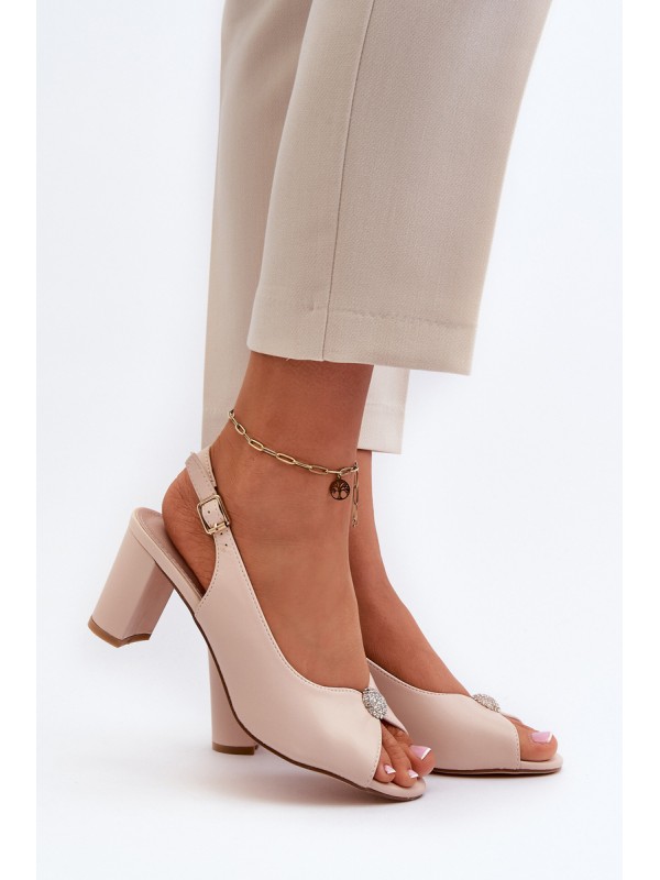 Elegant Sandals with Stiletto Heel and Beige Decoration Trasea 2