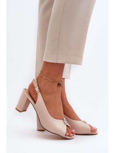 Elegant Sandals with Stiletto Heel and Beige Decoration Trasea