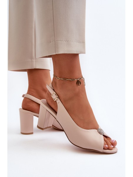 Elegant Sandals with Stiletto Heel and Beige Decoration Trasea