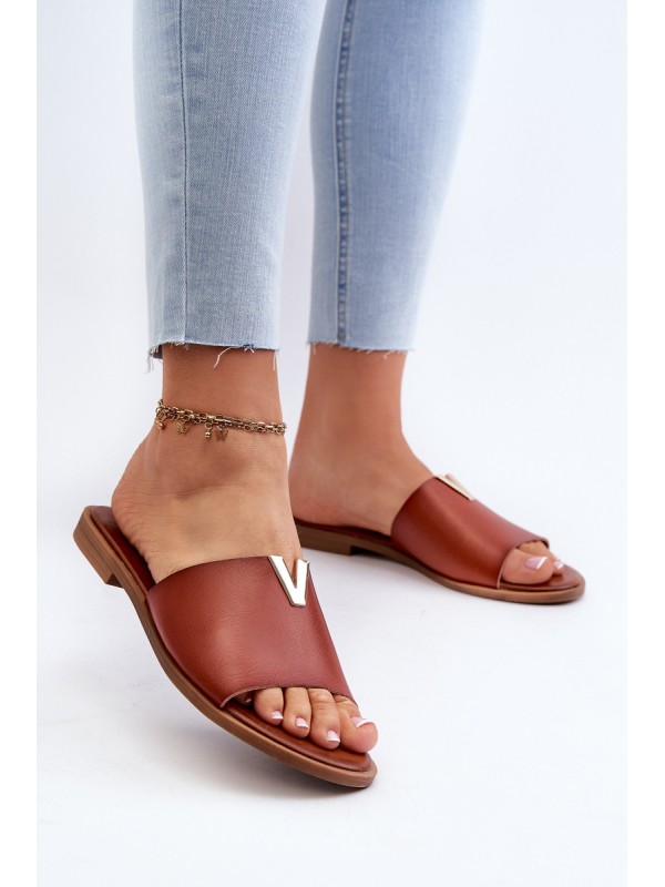 Women's Eco Leather Flat Heel Slippers Brown Maliha