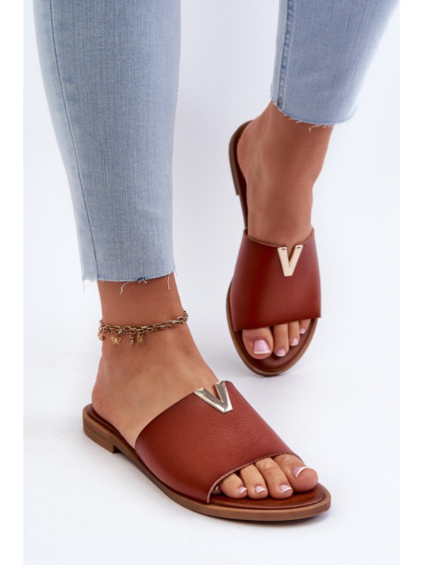 Women's Eco Leather Flat Heel Slippers Brown Maliha 2