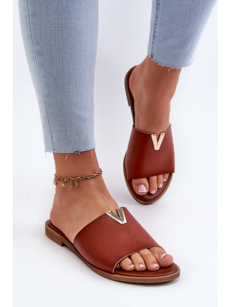 Women's Eco Leather Flat Heel Slippers Brown Maliha